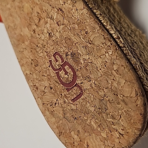 UGG Kendra Wedge Sandals Slides Espadrilles  Suede Leather Fringe Cork Orange 7 - Picture 11 of 16